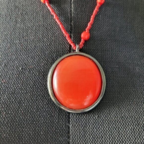 Chunky Beaded Peach Jewel tone Necklace - Picture 3 of 9